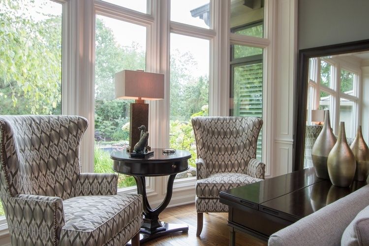 Two Gray and Brown Wing Chairs near Window - Personal Space Interior Design Services Kansas City by R Designs, LLC